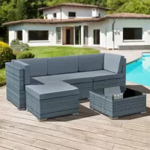 Image of Trinidad Rattan 4 Seat Modular Chaise Lounge Set in Ocean Grey