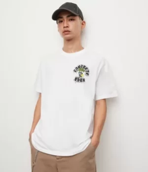 Image of AllSaints Mens Damnation Crew T-Shirt, Optic White, Size: XL