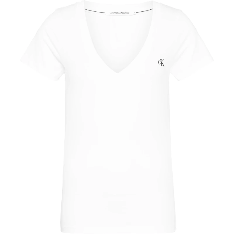 Image of Calvin Klein Jeans Embroidery Stretch V-neck T-Shirt Bright WHT YAF female 12 (M)