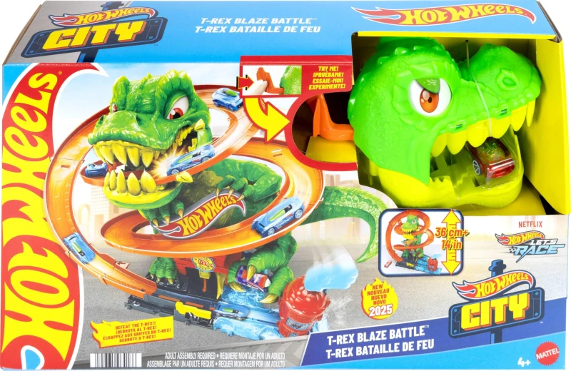 Image of Hot Wheels Hot Wheels City Car Track Set, T-Rex Blaze Battle Playset