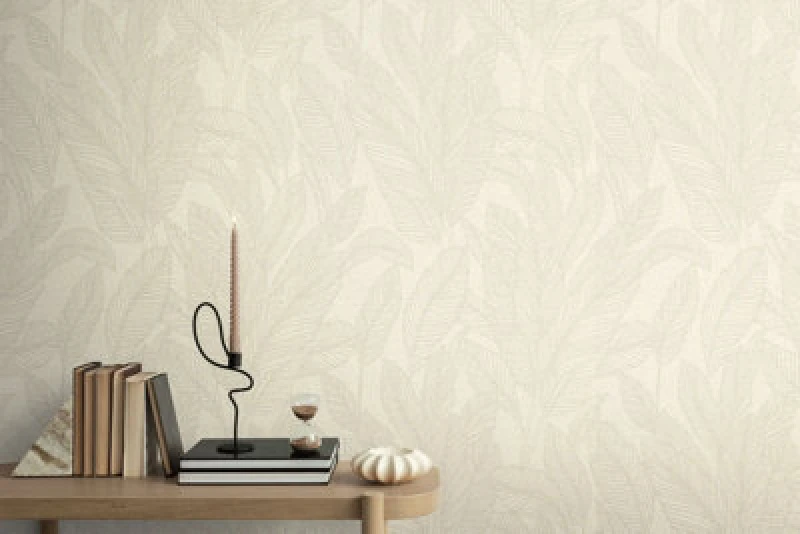 Image of As Creation Bricoflor Non-Woven Wallpaper, Leaf & Palm Wallpaper, Modern, Pattern In Cream, Grey - 10,05 X 0,53 M