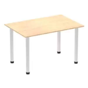Image of Impulse 1200mm Straight Table Maple Top Brushed Aluminium Post Leg
