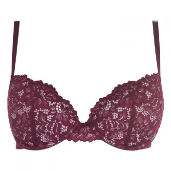 Image of Ann Summers Lace Plunge Bra - Burgandy / Pink