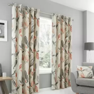 Image of Fusion Ensley Botanical Print 100% Cotton Eyelet Lined Curtains, Terracotta, 66 x 54 Inch