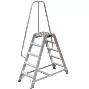 Image of 1m Heavy Duty Double Sided Fixed Step Ladders Safety Handrail & Wide Platform