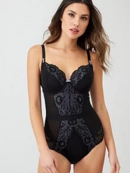 Image of Pour Moi Opulence Underwired Bodysuit - Black/Slate, Black/Slate, Size 32E, Women