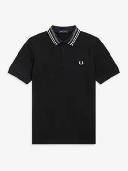 Image of Fred Perry Striped Collar Polo, Black, Size S, Men