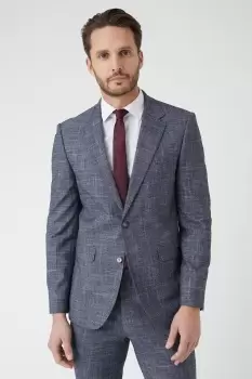 Image of Slim Fit Navy Textured Pow Check Suit Jacket