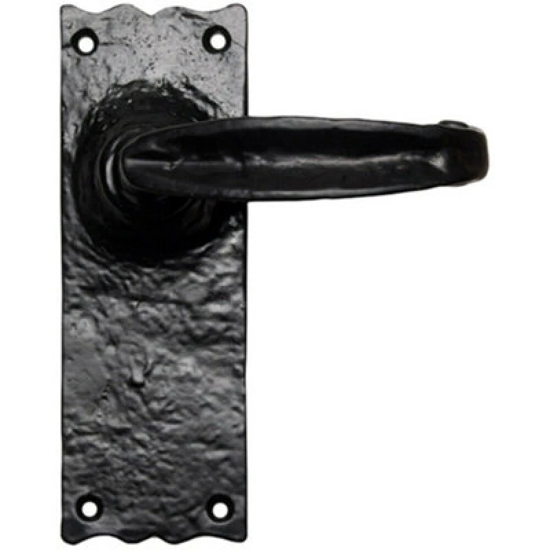 Image of Loops PAIR Forged Straight Lever Handle on Latch Backplate 155 x 55mm Black Antique Black