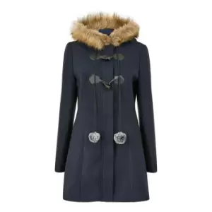 Image of Yumi Navy Duffle Coat With Fur Trim Hood - Blue