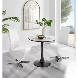 Image of Furniture Box Elina White Marble Effect Round Dining Table and 2 White Willow Chairs