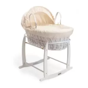 Image of Clair de Lune Waffle White Wicker Moses Basket in Cream & White Deluxe Rocking Stand - Cream