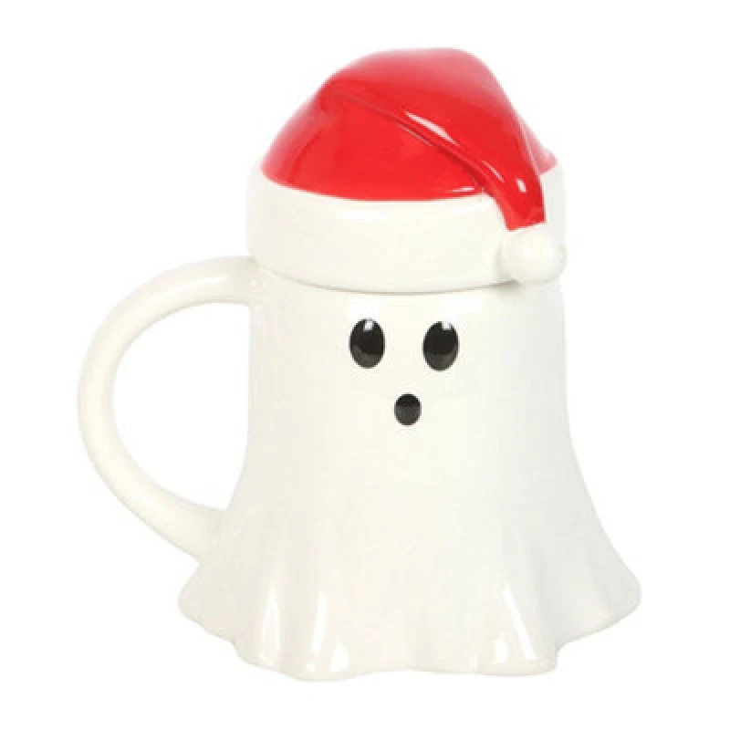 Image of Something Different Something Different Merry Creepmas Ghost With Santa Hat 500ml Mug in White White One Size Unisex 5063750988993