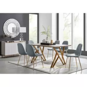 Image of Furniture Box Taranto Oak Effect Dining Table and 6 Grey Corona Gold Leg Chairs