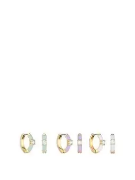 Image of Mood Gold Pastel Enamel Coloured Hoop Earrings - Pack of 3, Yellow Gold, Women