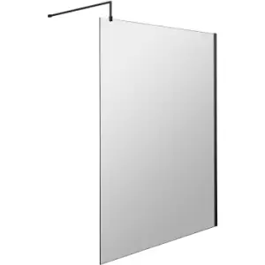 Image of Hudson Reed - Wet Room Screen with Black Support Bar 1400mm Wide - 8mm Glass