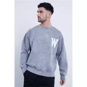 Image of I Saw It First Grey Acid Wash Worldwide International Sweatshirt - Grey