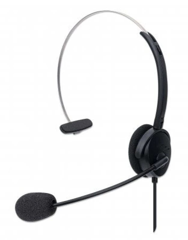 Image of Manhattan Manhattan Mono On-Ear Headset (USB), Microphone Boom (padded), Polybag Packaging, Adjustable Headband, In-Line Volume Control, Ear Cushion,