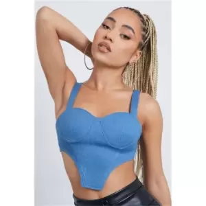 Image of I Saw It First Dark Wash Corset Denim Top - Blue