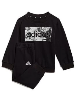 Image of adidas Infant Linear Crew Sweat Top & Pants Set - Black/White, Size 2-3 Years, Women