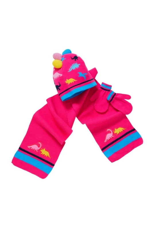 Image of Hats Hats Hats Dinosaur Hat, Scarf & Glove Set Bright Pink female