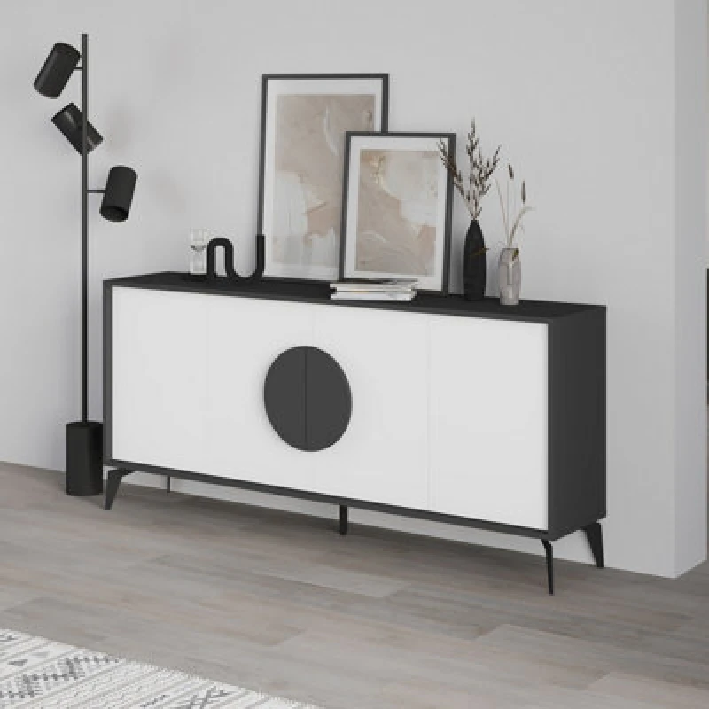 Image of Decortie Gora Anthracite Grey,white Particleboard 4 Door Sideboard With Metal Legs (W) 180Cm