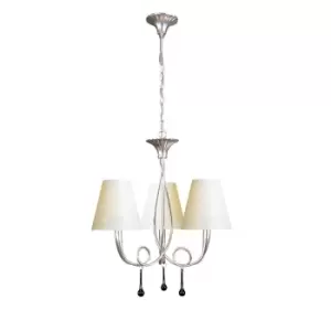 Image of Paola Pendant 3 Light E14, Silver Painted With Cream Shades & Black Glass Droplets