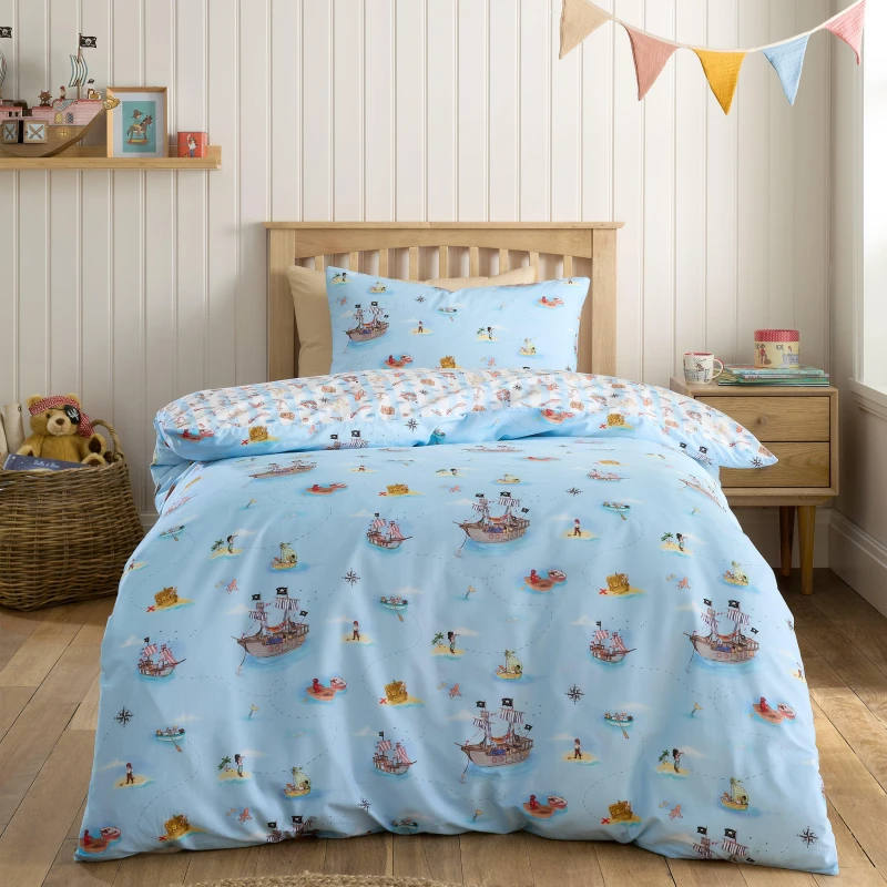 Image of Belle & Boo Pirates Reversible Cotton Duvet Cover Set Blue unisex Junior