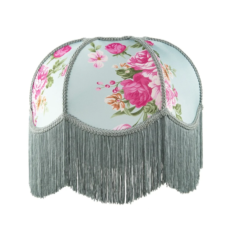 Image of Happy Homewares Duck Egg & Pink Rose Victorian Lamp Shade with Embroidered Trims in Duck Egg Blue Size: 14" Duck Egg Blue Unisex 14"