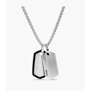 Image of Fossil Mens Chevron Stainless Steel Dog Tag Necklace - Silver