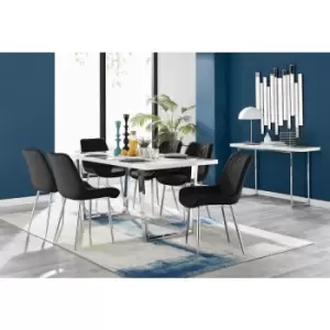 Image of Kylo White High Gloss Dining Table & 6 Black Pesaro Silver Leg Chairs