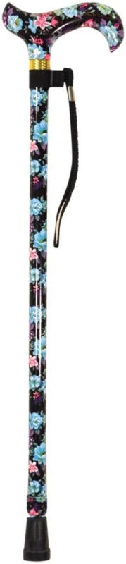 Image of Aidapt Deluxe Patterned Walking Cane Black Floral Black