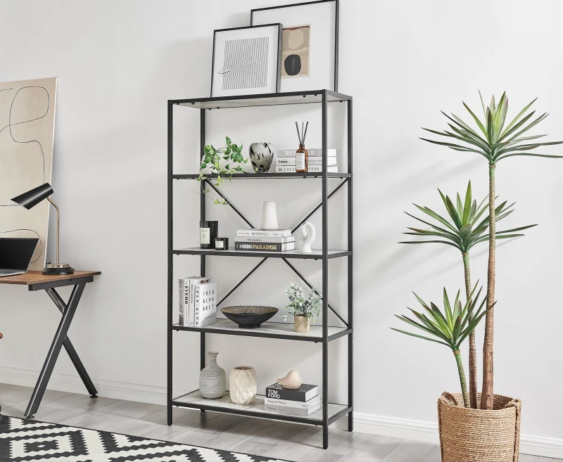 Image of FurnitureboxUK FurnitureboxUK Ashton Industrial Black Metal Box Shelf Unit With 5 Scratch Resistant Melamine Coated Shelves Supporting 10KG Each in Of