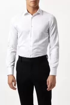 Image of White Long Sleeve Tailored Fit Herringbone Collar Point Shirt