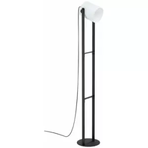 Image of Standing Floor Lamp Light Black Steel & Wood 1 x 28W E27 Bulb Standard