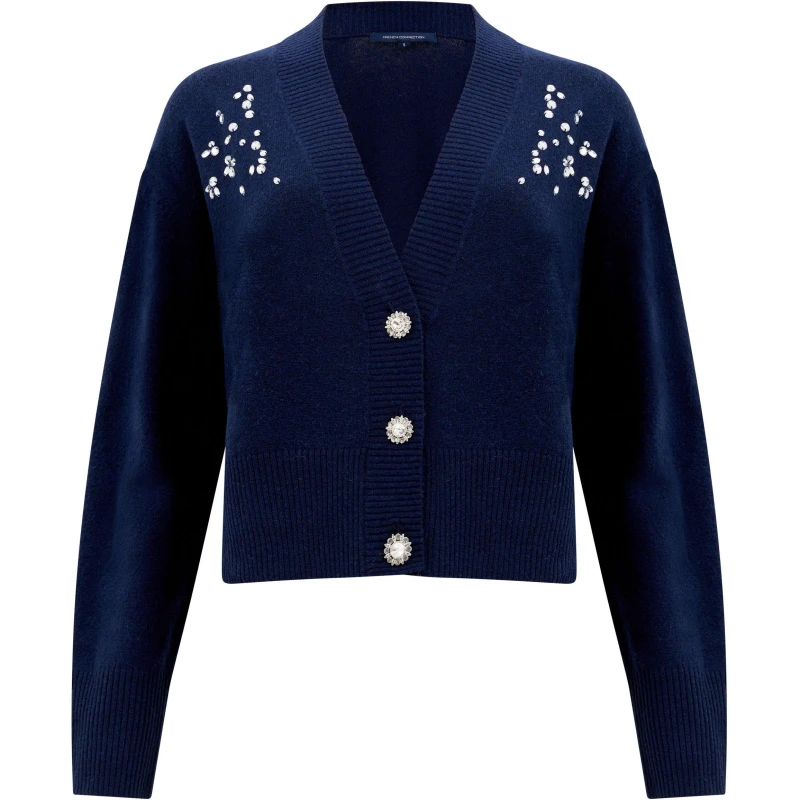 Image of French Connection Womens Vhari Diamante Embroidered Cardigan 40-Indigo female 6 (2XS)