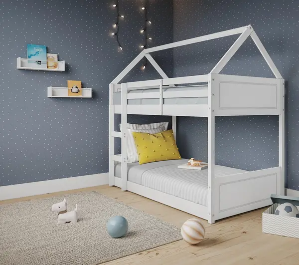 Image of Home Detail Miller Kids Wooden House Bunk Bed White