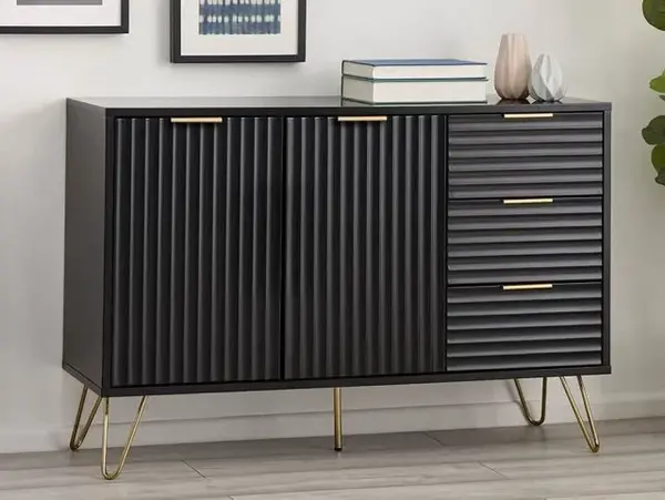 Image of Julian Bowen Murano Black and Gold 2 Door 3 Drawer Large Sideboard