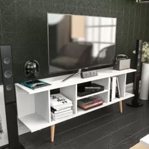Image of Decorotika - Akya tv Unit ,tv Stand With Open Shelves ,tv Lowboard With Solid Wood Legs, Up To 71 TV'S-White