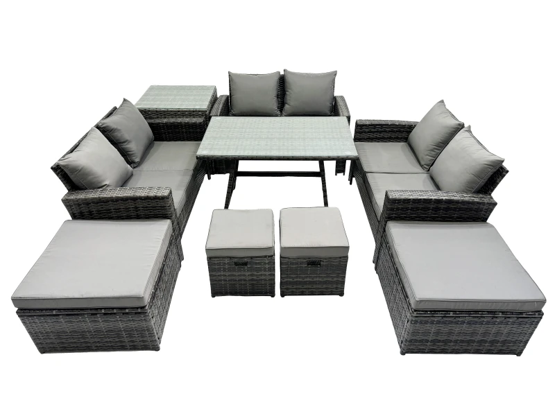 Image of Fimous 10 Seater Outdoor Table Double Seat Sofa 4 Stools Side Table Set in Dark Grey Dark Grey Unisex