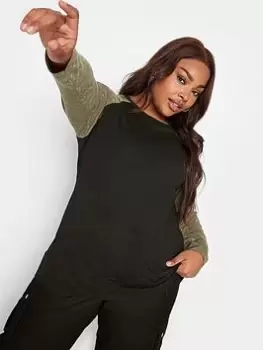 Image of Yours Long Sleeve Raglan Contrast T-Shirt - Green, Size 34-36, Women