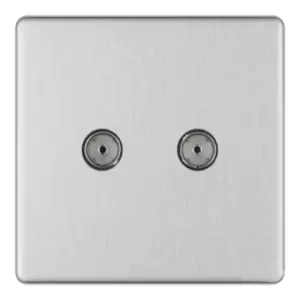 Image of British General Nexus Flatplate Screwless 2 Gang Coaxial Socket Brushed Steel FBS61-01