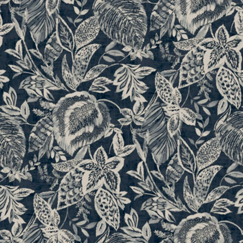 Image of Grandeco Mae Painted Jungle Leaves Linen Textured Wallpaper, Navy Blue