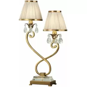 Image of Loops - Esher Luxury Twin Table Lamp Brass Crystal Beige Shade Traditional Bulb Holder