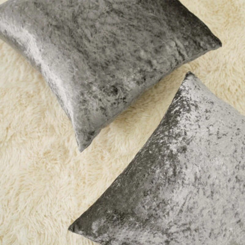 Image of OHS OHS Luxury Crushed Velvet Set of 2 Filled Cushions and Covers in Silver Silver One Size Unisex 5027434173822