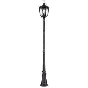 Image of 3 Light Large Outdoor Lamp Post Black IP44, E14
