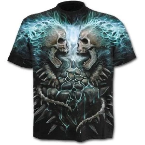 Image of Flaming Spine Allover Mens Medium T-Shirt - Black