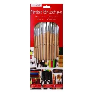 Image of Work of Art Natural Bristle Artist Brushes Flat Tip Pack of 12