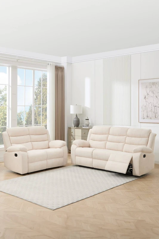Image of More4Homes Boston Manual Recliner Fabric 1+3 Seater Sofa Set (Beige)