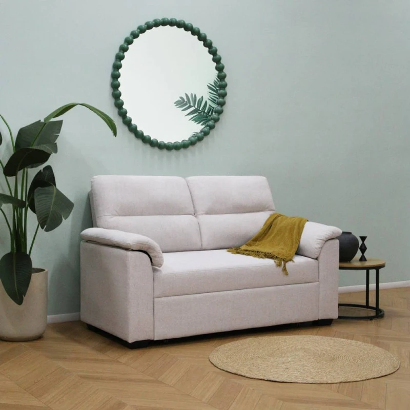 Image of Home Garden Direct Tivoli - 2 Seater Pull out Sofa Bed in Soft Woven Fabric in Beige Beige Unisex 2 Seater